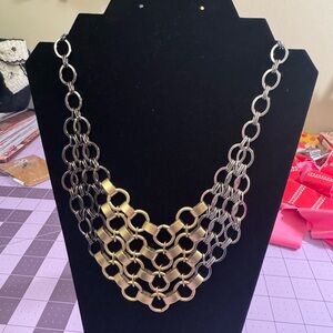 Three-Tone Gold, Gunmetal and Silver Statement Bib Necklace